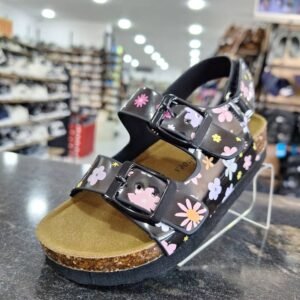 Sandale confortable noire à fleurs pour fille