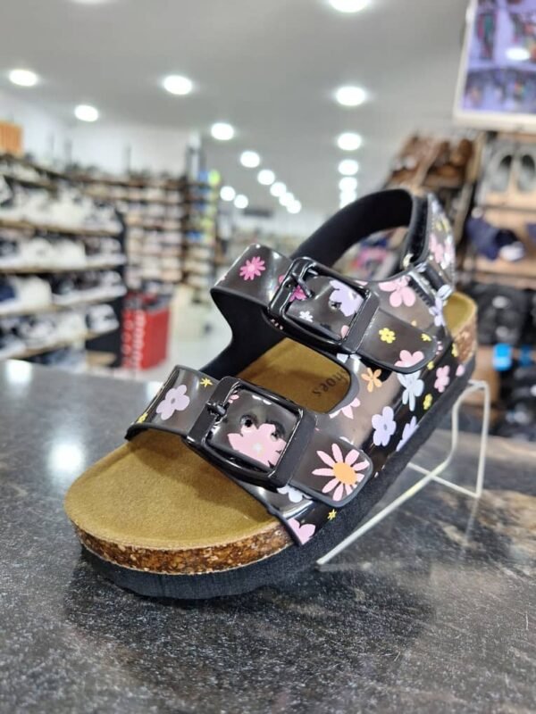 Sandale confortable noire à fleurs pour fille